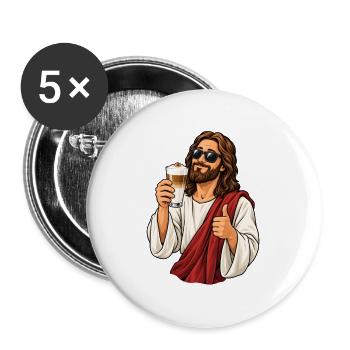 Jesus mit Latte Macchiato - Buttons groß 56 mm (5er Pack) - Weiß - Vorne