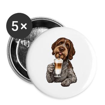 Griffon Korthals mit Latte Macchiato - Buttons groß 56 mm (5er Pack) - Weiß - Vorne