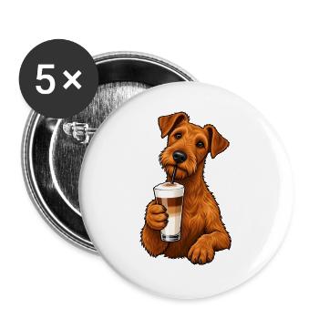 Irish Terrier mit Latte Macchiato - Buttons groß 56 mm (5er Pack) - Weiß - Vorne