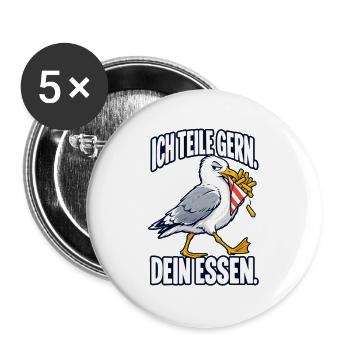 Ich teile gern – dein Essen – Möwe - Buttons groß 56 mm (5er Pack) - Weiß - Vorne