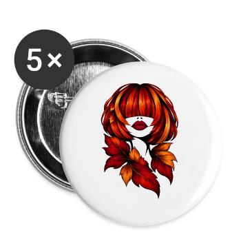 Frau im Herbstlaub - Buttons groß 56 mm (5er Pack) - Weiß - Vorne