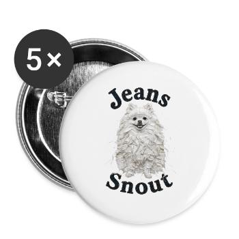 Weißer Spitz im Jeansflicken-Stil - Buttons groß 56 mm (5er Pack) - Weiß - Vorne