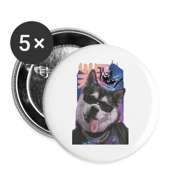 König Hund Neon Streetwear - Buttons groß 56 mm (5er Pack) - Weiß - Vorne