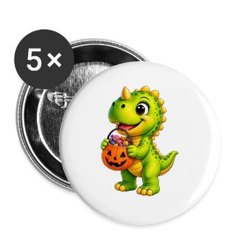 Halloween-Dino mit Zuckertüte - Buttons groß 56 mm (5er Pack) - Weiß - Vorne
