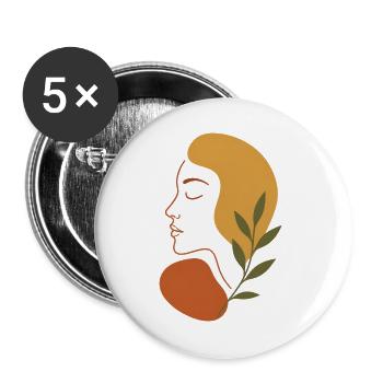 Minimalistisches Abstraktes Gesicht Kunst T-Shirt - Buttons groß 56 mm (5er Pack) - Weiß - Vorne