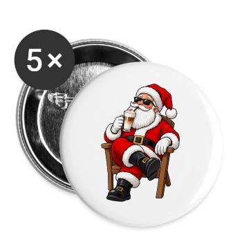 Weihnachtsmann mit Latte Macchiato – Kawaii Kaffee - Buttons groß 56 mm (5er Pack) - Weiß - Vorne