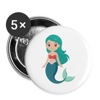 Mädchen-Meerjungfrau - Buttons groß 56 mm (5er Pack) - Weiß - Vorne