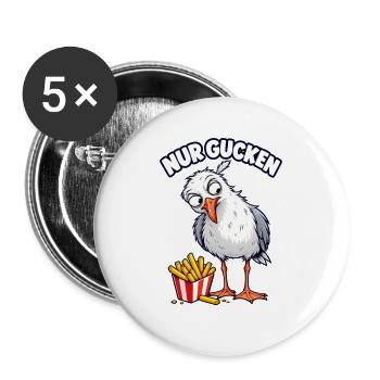 Nur gucken – Möwe mit Pommes - Buttons groß 56 mm (5er Pack) - Weiß - Vorne