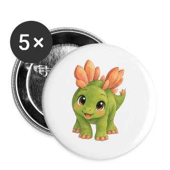 Fröhlicher grüner Stegosaurus mit bunten Rückenpla - Buttons groß 56 mm (5er Pack) - Weiß - Vorne