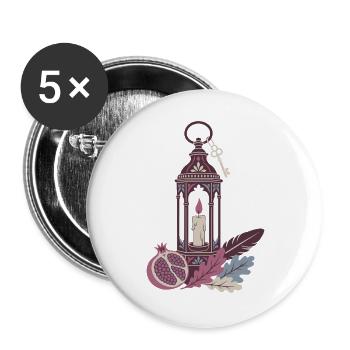 Herbst Laterne - Mystisches Herbstmotiv - Buttons groß 56 mm (5er Pack) - Weiß - Vorne