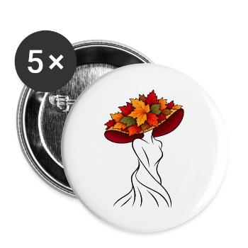 Frau mit riesigem Hut aus Herbstblättern - Buttons groß 56 mm (5er Pack) - Weiß - Vorne