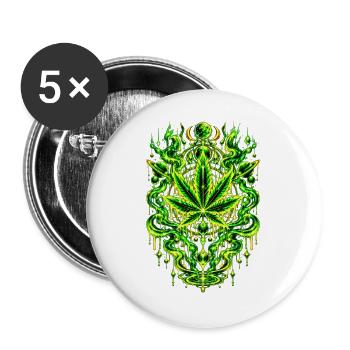 Neon-Kräuterblatt Mandala Design - Buttons groß 56 mm (5er Pack) - Weiß - Vorne