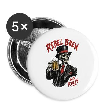 Rebel Brew Skull ohne Regeln - Buttons groß 56 mm (5er Pack) - Weiß - Vorne