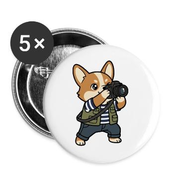 Süßer Corgi-Kamerafotograf Lustiger Hund - Buttons groß 56 mm (5er Pack) - Weiß - Vorne