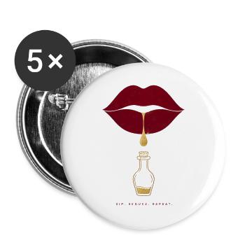 Verführerischer Kussmund Spruch Shirt "Sip. Seduce - Buttons groß 56 mm (5er Pack) - Weiß - Vorne