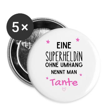 Tante Superheldin - Buttons groß 56 mm (5er Pack) - Weiß - Vorne