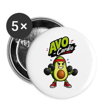 Avocado Cardio Muskelheld - Buttons groß 56 mm (5er Pack) - Weiß - Vorne