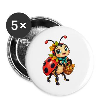 Herbstkäfer mit Kürbiskorb - Buttons groß 56 mm (5er Pack) - Weiß - Vorne
