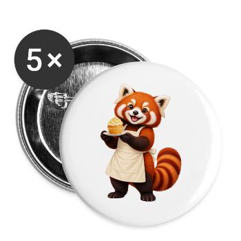 Red Panda Baker mit Cupcake - Buttons groß 56 mm (5er Pack) - Weiß - Vorne