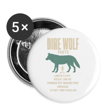 Dire Wolf Fakten Eiszeit Größenvergleich Tafel - Buttons groß 56 mm (5er Pack) - Weiß - Vorne