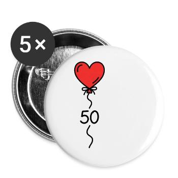 50 Geburtstag Herz Luftballon Damen T-Shirt - Buttons groß 56 mm (5er Pack) - Weiß - Vorne