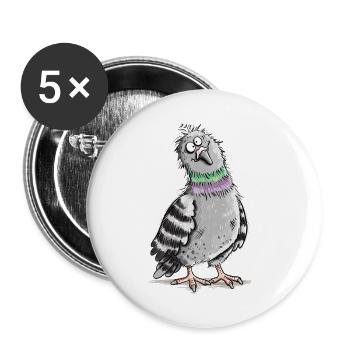 Lustige Taube I Stadttaube Vogel Cartoon Humor - Buttons groß 56 mm (5er Pack) - Weiß - Vorne