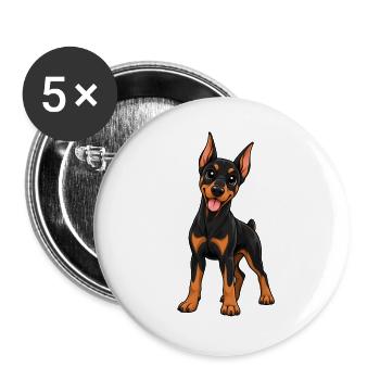Dobermann Kawaii Style – Süßer eleganter Hund - Buttons groß 56 mm (5er Pack) - Weiß - Vorne