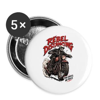 Rebellendistanzierung: Skelett auf Motorrad - Buttons groß 56 mm (5er Pack) - Weiß - Vorne