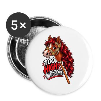 Hobby-Horsing-Sprung – Buntes Pferd - Buttons groß 56 mm (5er Pack) - Weiß - Vorne
