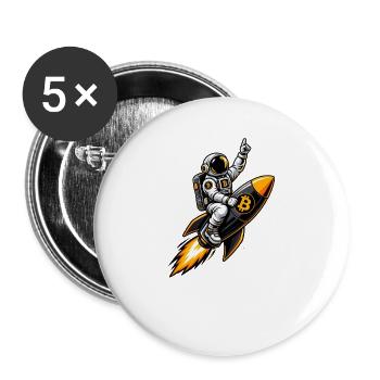 Bitcoin Astronaut auf Rakete - Bitcoin to the Moon - Buttons groß 56 mm (5er Pack) - Weiß - Vorne