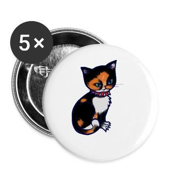Calico-Katze mit Stachelhalsband - Buttons groß 56 mm (5er Pack) - Weiß - Vorne