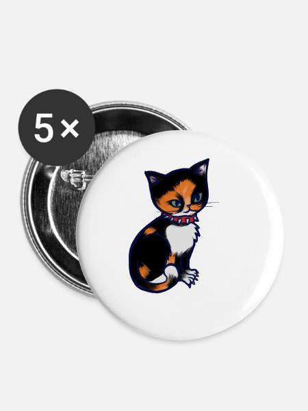 Calico-Katze mit Stachelhalsband - Buttons groß 56 mm (5er Pack) - Weiß