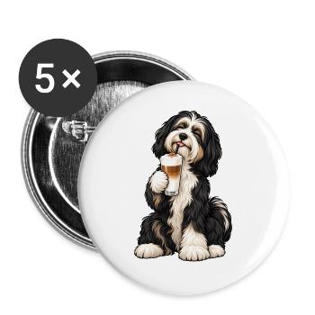 Tibet Terrier mit Latte Macchiato – Kaffeepause - Buttons groß 56 mm (5er Pack) - Weiß - Vorne