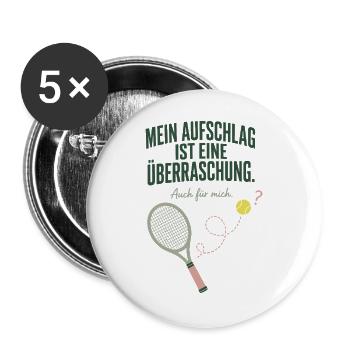 Mein Aufschlag ist eine Überraschung Tennis - Buttons groß 56 mm (5er Pack) - Weiß - Vorne