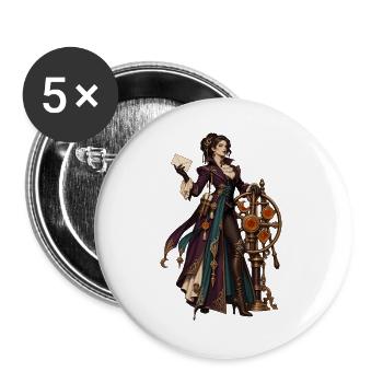 Steampunk Magierin im Uhrwerk-Design - Buttons groß 56 mm (5er Pack) - Weiß - Vorne