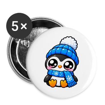 Süßer Winterblaupinguin - Buttons groß 56 mm (5er Pack) - Weiß - Vorne