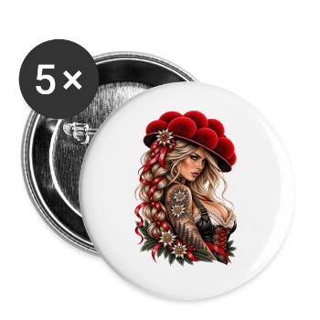 Alpine Queen – Wilde Schwarzwald Schönheit - Buttons groß 56 mm (5er Pack) - Weiß - Vorne