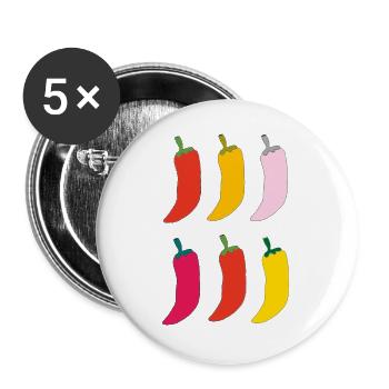 Farbenfrohe Chili Popart - Buttons groß 56 mm (5er Pack) - Weiß - Vorne