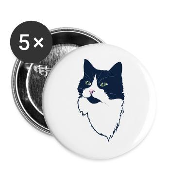 Mitternachts-Tuxedo-Katzenporträt - Buttons groß 56 mm (5er Pack) - Weiß - Vorne
