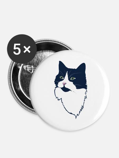 Mitternachts-Tuxedo-Katzenporträt - Buttons groß 56 mm (5er Pack) - Weiß