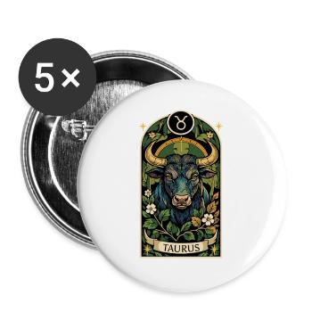 STIER-Tierkreiszeichen - Buttons groß 56 mm (5er Pack) - Weiß - Vorne