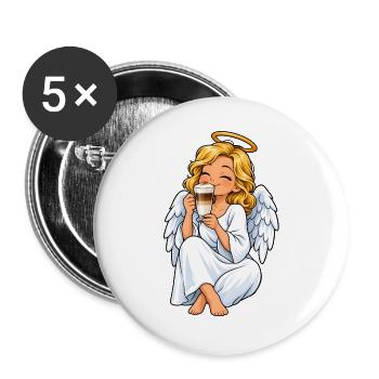 Engel mit Latte Macchiato – Himmlischer Kaffeegenu - Buttons groß 56 mm (5er Pack) - Weiß - Vorne