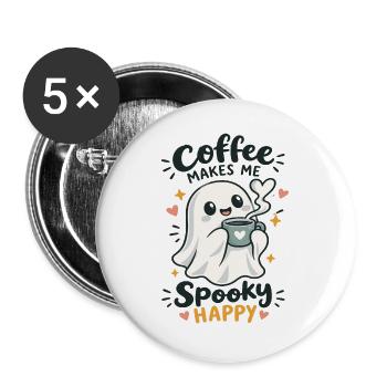 Kaffee-Spuk: Glücklicher Geist - Buttons groß 56 mm (5er Pack) - Weiß - Vorne