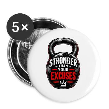 Stärker als deine Ausreden – Motivation fürs Fitnessstudio - Buttons groß 56 mm (5er Pack) - Weiß - Vorne
