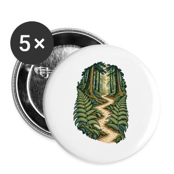 Farngesäumter Weg durch einen ruhigen Wald - Buttons groß 56 mm (5er Pack) - Weiß - Vorne