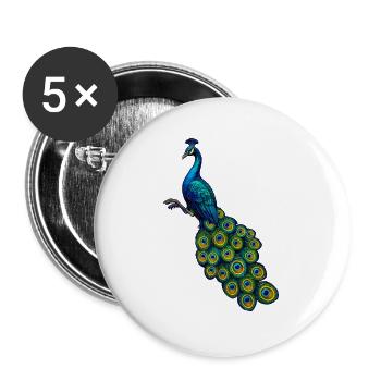 pfauen hahn in Edelblau, vögel,   - Buttons groß 56 mm (5er Pack) - Weiß - Vorne
