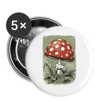 Cartoon Fliegenpilz - Buttons groß 56 mm (5er Pack) - Weiß - Vorne