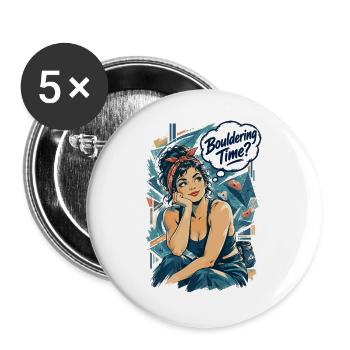 Retro Pin-Up Bouldering Time Klettern Design - Buttons groß 56 mm (5er Pack) - Weiß - Vorne