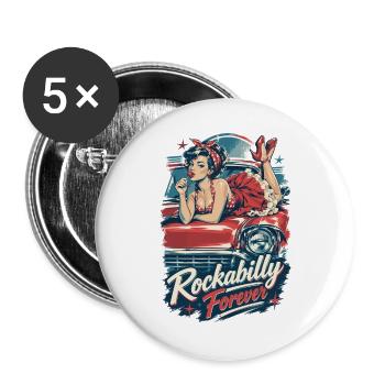 Rockabilly Forever Pin Up Girl Oldtimer Kleid - Buttons groß 56 mm (5er Pack) - Weiß - Vorne
