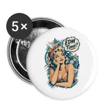 Retro Pin-Up Girl - EDM Time Festival Design - Buttons groß 56 mm (5er Pack) - Weiß - Vorne